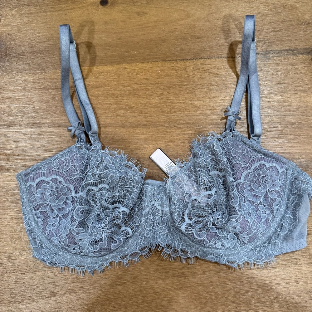 Dream Angels Wicked Unlined Lace Balconette Bra - Grey, 32D